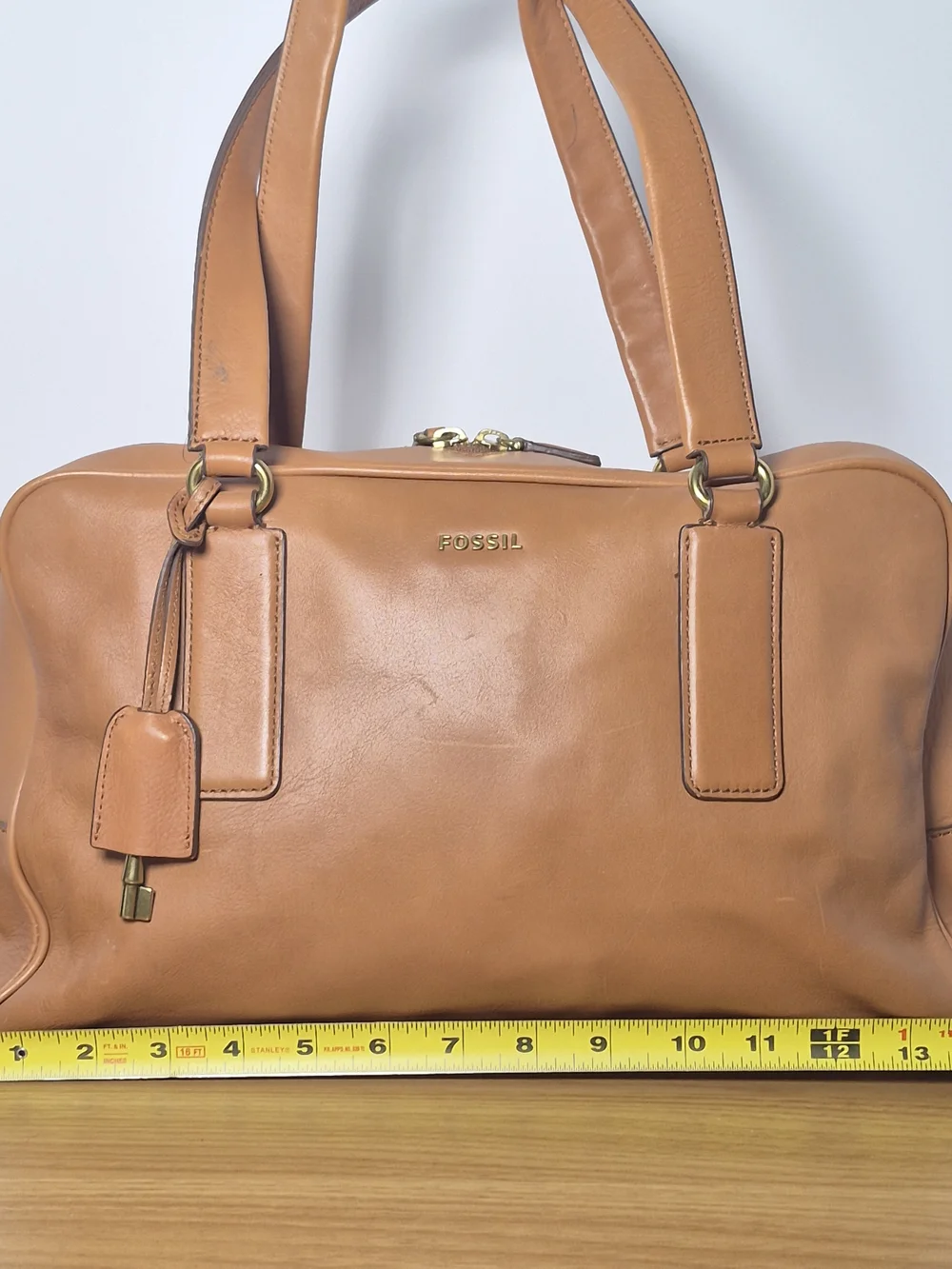 Fossil Maddox Leather Satchel Cognac Brown Shoulder Bag Doctor Bag Handbag - Picture 8 of 14